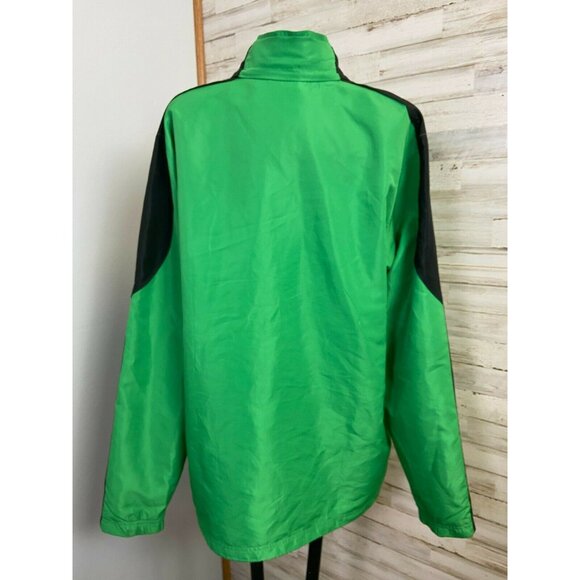 Adidas Men's Green Windbreaker Jacket Medium Hidden Hood 100% Polyester Vintage - Picture 2 of 3